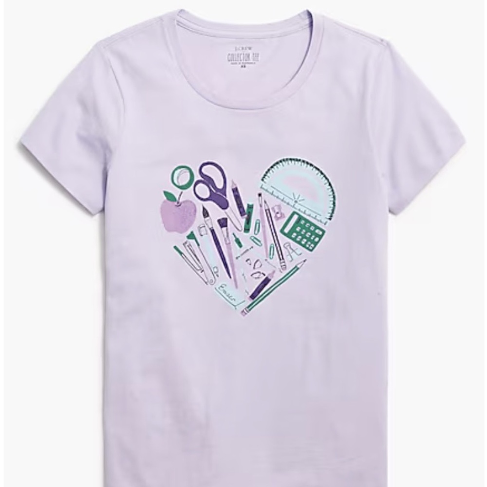 J Crew Factory School supplies heart graphic tee - New with Tags - Lavendar - 3X